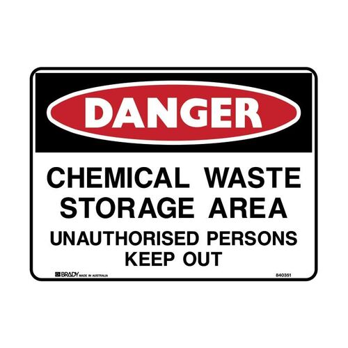 Brady Danger Sign - Chemical Waste Storage Area 600 x 450mm Polypropylene