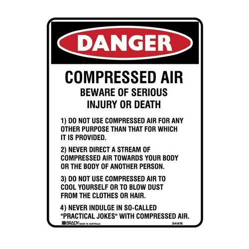 Brady Danger Sign - Compressed Air 180 x 250mm Self-Adhesive Vinyl