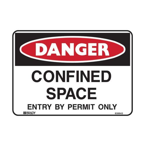 Brady Danger Sign - Confined Space Entry By Permit Only 450 x 300mm Metal