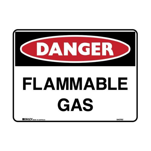 Brady Danger Sign - Flammable Gas 450 x 300mm Metal (Colorbond Steel)