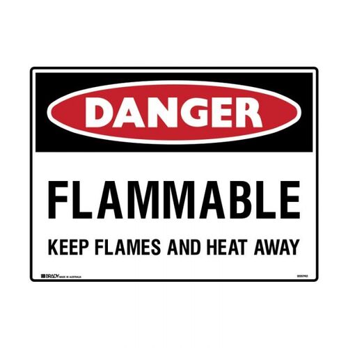 Brady Danger Sign - Flammable Keep Flames And Heat Away 450 x 300mm Metal