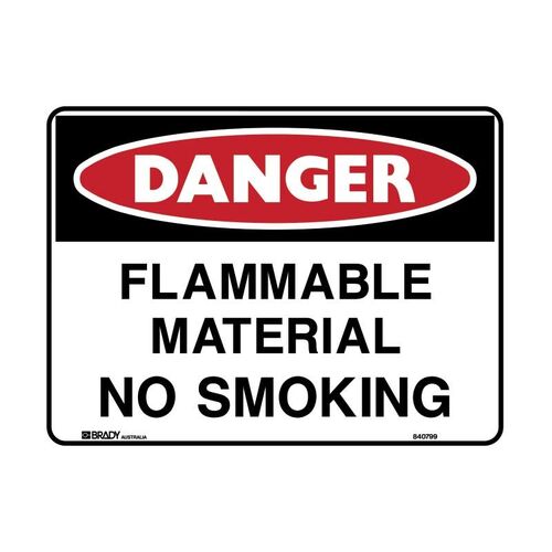 Brady Danger Sign - Flammable Material No Smoking 600 x 450mm Polypropylene