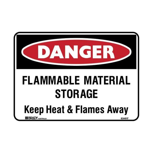 Brady Danger Sign - Flammable Material Storage Keep Heat.. 450 x 300mm Metal