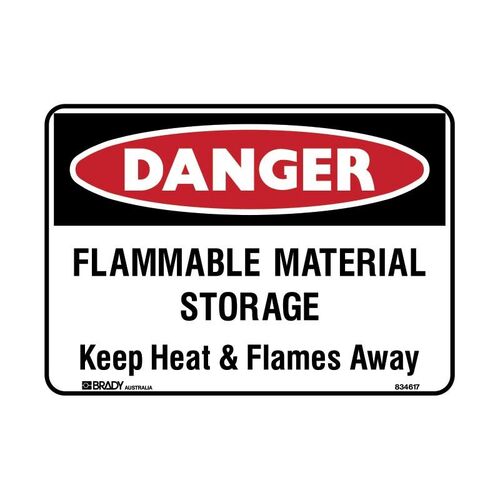 Brady Danger Sign - Flammable Material Storage Keep Heat.. 250 x 180mm Sticker