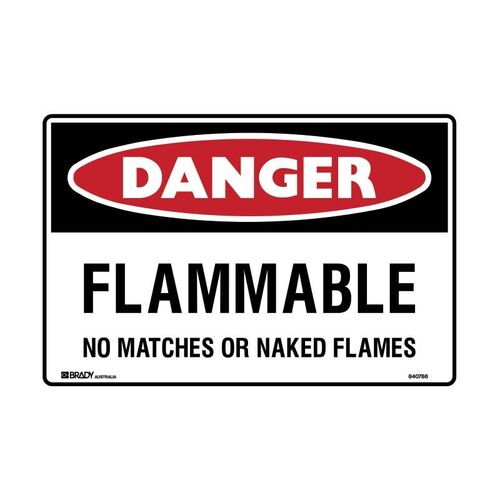 Brady Danger Sign - Flammable No Matches Or Naked Flames 600 x 450mm Metal