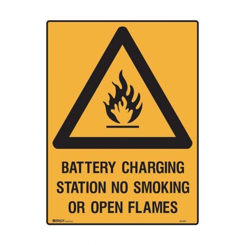 Brady Warning Sign - Battery Charging Station No Smoking… 300 x 450mm Metal