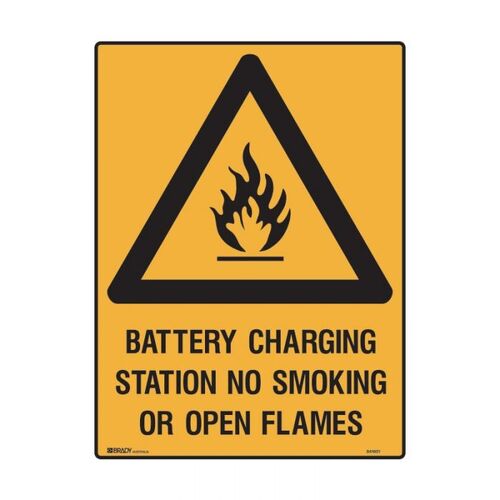 Brady Warning - Battery Charging Station No Smoking Or Open Flames 450 x 600mm Metal