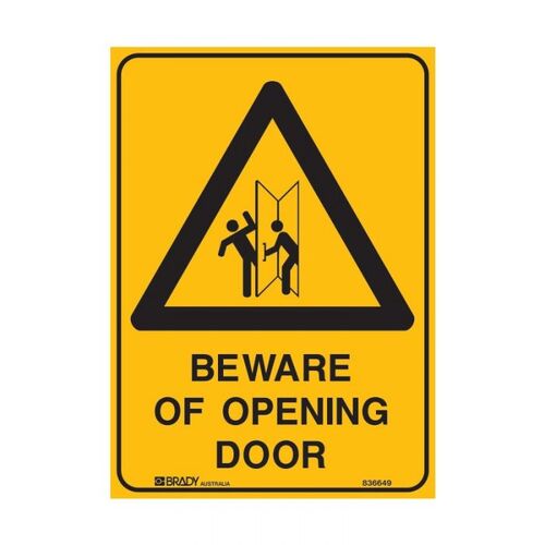 Brady Warning Sign - Beware Of Opening Door 600 x 450mm Metal