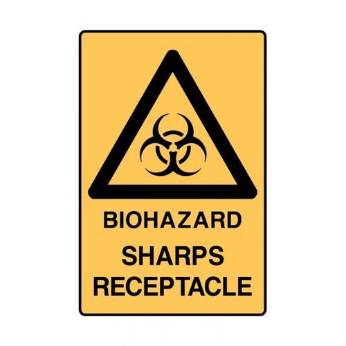 Brady Warning Sign - Biohazard Sharps Receptacle 250 x 180mm Sticker