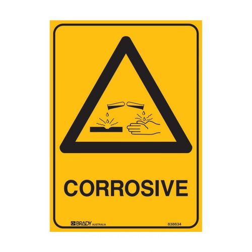Brady Warning Sign - Corrosive 450 x 600mm Metal (Colorbond Steel)