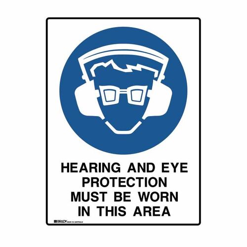 Hearing & Eye Protection Must Be Worn In This Area 600 x 450mm UltraTuff Metal