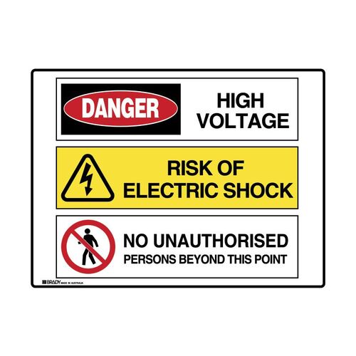 Brady Multiple Message Sign - Electric Shock 600 x 450mm Metal
