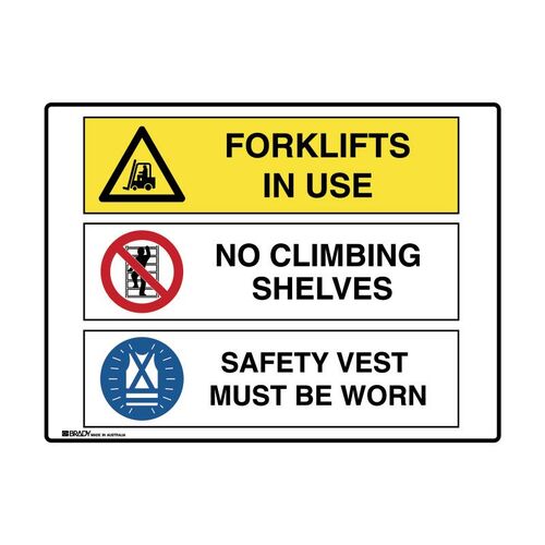 Brady Multiple Message Sign - Forklifts 600 x 450mm Metal
