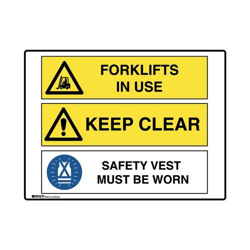 Brady Multiple Message Sign - Forklifts Clear 600 x 450mm Metal