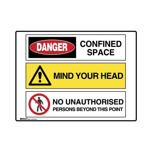 Brady Multiple Message Sign - Confined Space 600 x 450mm Metal