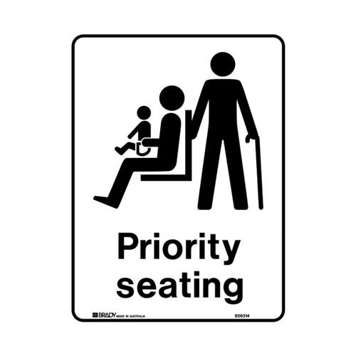 Brady Public Area Sign - Priority Seating 300 x 450mm Metal