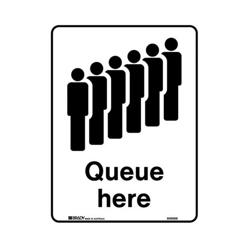 Brady Public Area Sign - Queue Here 300 x 450mm Metal