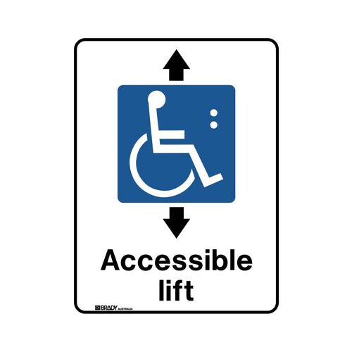 Brady Public Area Sign - Accessible Lift 300 x 450mm Metal