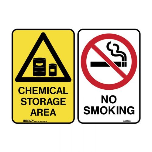 Brady Multiple Message Sign - Chemicals/No Smoking 300 x 225mm Polypropylene