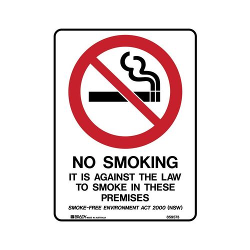 NSW - No Smoking It Is Against The Law To Smoke In This Premises 300 x 450mm Metal