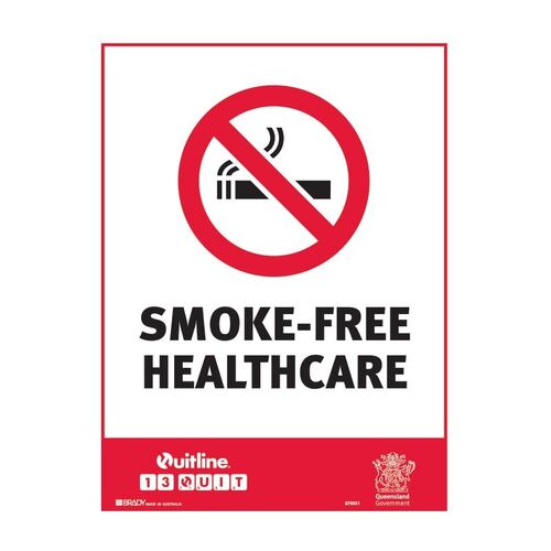 Brady QLD State Sign - Smoke-Free Healthcare 300 x 450mm Metal