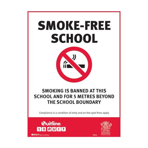 QLD - Smoke-Free School... For 5 Metres Beyond The School Boundary 300 x 450mm Metal