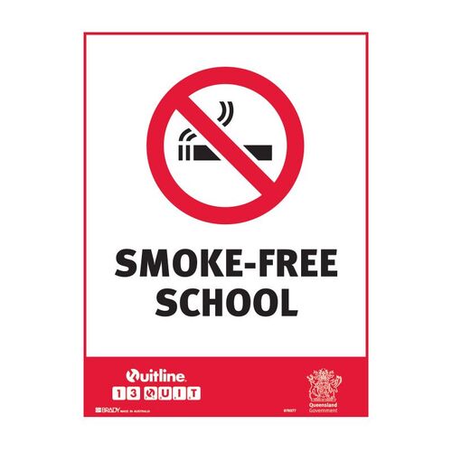 Brady QLD State Sign - Smoke-Free School 300 x 450mm Metal