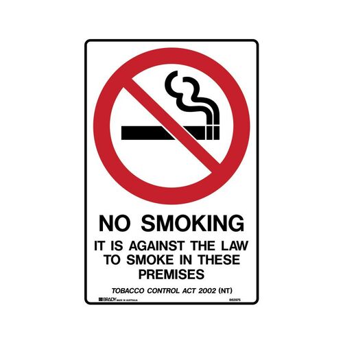 NT - No Smoking. It Is Against The Law To Smoke In This Premises 300 x 450mm Metal
