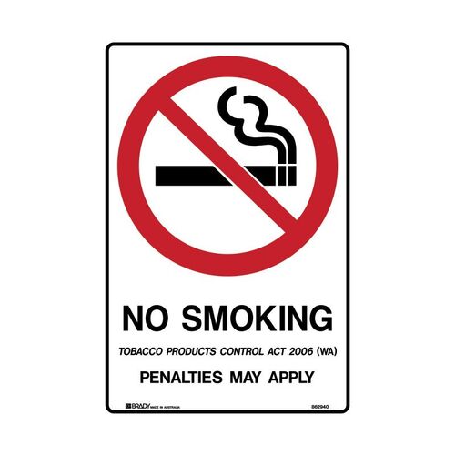 Brady WA - No Smoking Penalties May Apply 300 x 450mm Metal