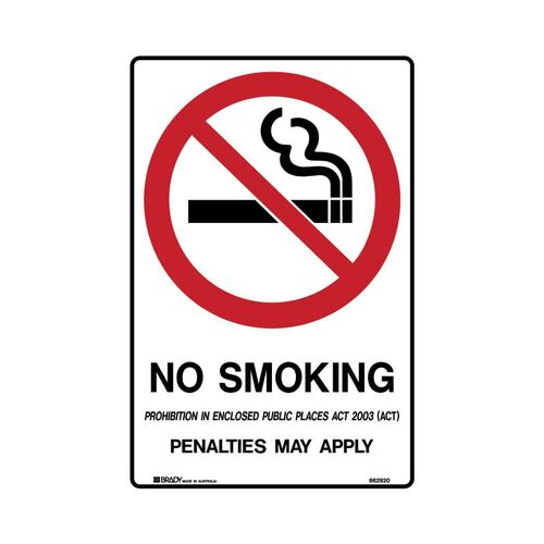 ACT - No Smoking Prohibition In Enclosed Public Places Act 300 x 450mm Metal