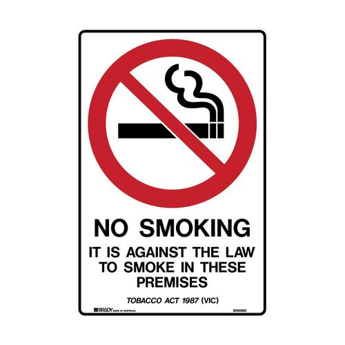 VIC -  No Smoking It Is Against The Law To Smoke In This Premises 300 x 450mm Metal