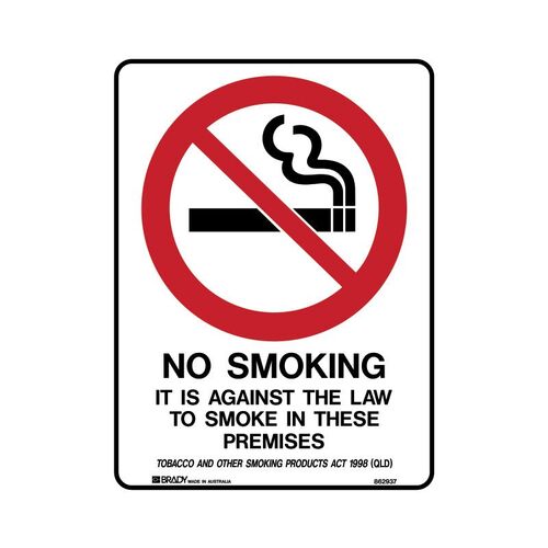 QLD - No Smoking It Is Against The Law To Smoke In This Premises 300 x 450mm Poly