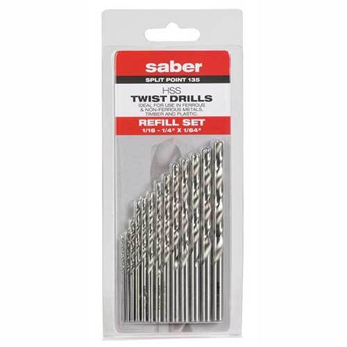 Saber 8003-F1S Bright HSS Jobber Refill Set 1/16 - 1/4" x 1/64", 13 Pieces
