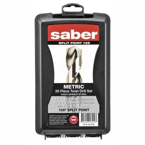 Saber 8002-M6 Bright HSS Jobber Drill Set - ABS Plastic, 25 Pieces