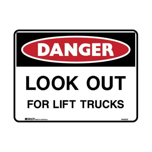 Brady Danger Sign - Look Out For Lift Trucks 450 x 300mm Metal