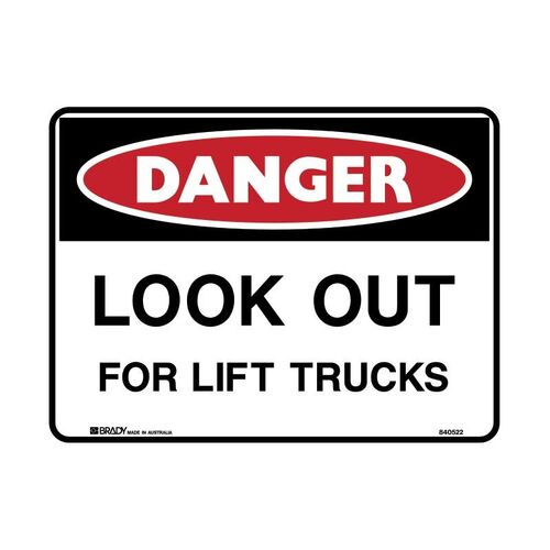 Brady Danger Sign - Look Out For Lift Trucks 450 x 300mm Polypropylene