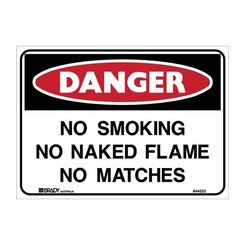 Brady Danger Sign - No Smoking No Naked Flames No Matches 450 x 300mm Metal