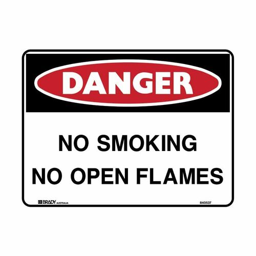 Brady Danger Sign - No Smoking No Open Flames 600 x 450mm Polypropylene