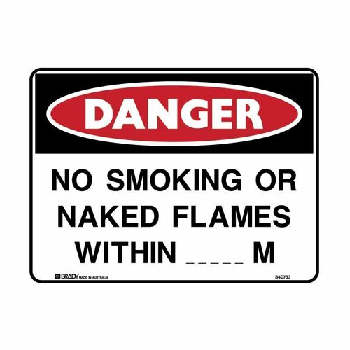 Brady Danger Sign - No Smoking Or Naked Flames Within_ _ _M 450 x 300mm Metal
