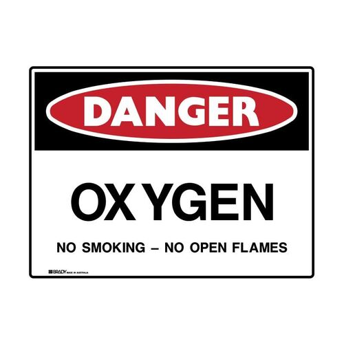 Brady Danger Sign - Oxygen No Smoking No Open Flames 450 x 300mm Poly
