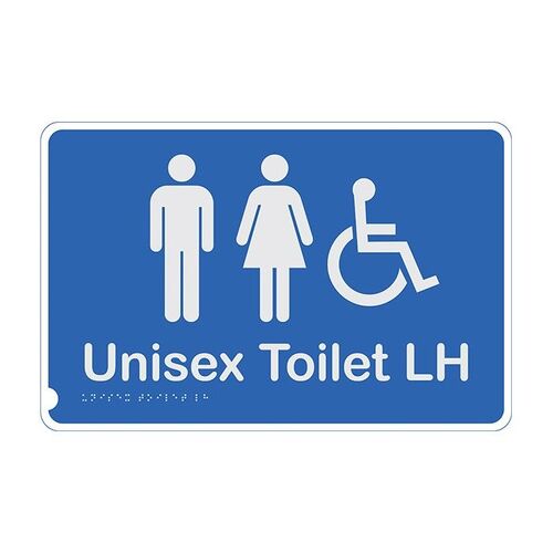 Premium Braille Sign - Unisex Toilet LH 190 x 290mm Anodised Aluminium