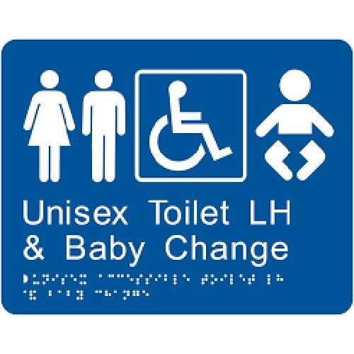 Premium Braille Sign - Unisex Toilet & Baby Change LH 190 x 300mm Anodised Al