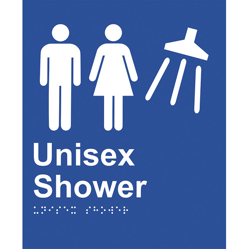 Brady Braille Sign - Unisex Toilet Shower 220 x 180mm ABS Plastic