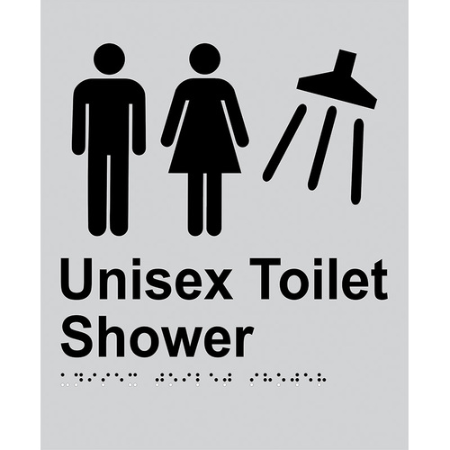 Brady Braille Sign - Unisex Toilet Shower 220 x 180mm Stainless Steel