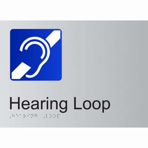 Premium Braille Sign - Hearing Loop 190 x 290mm Anodised Aluminium