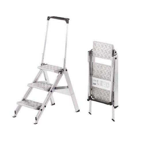Little Jumbo Safety Steps 3 Step With Safety Rail Non-slip Aluminium Chequer Plate