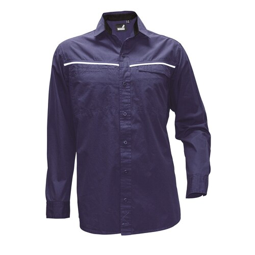 Mack Workwear Mens Cotton Ripstop Button-Up Shirt, Navy, Medium