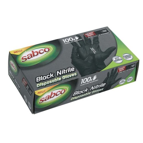 Sabco Medium Black Nitrile Disposable Gloves - Box of 100