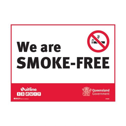 QLD State Sign - We Are Smoke-Free 180 x 250mm Self-Adhesive Vinyl