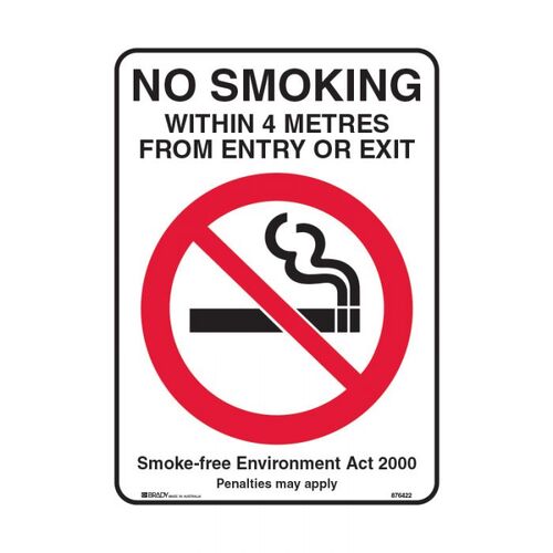NSW State Sign - No Smoking Within 4 Metres From Entry or Exit 180 x 250mm Self-Adhesive Vinyl